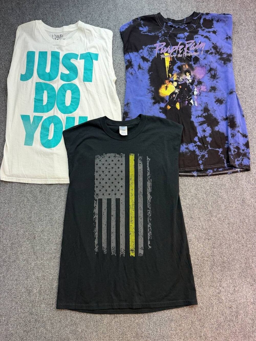 3 Men’s Large Sleeveless Graphic T-Shirt Lot Prince Purple Rain USA Flag